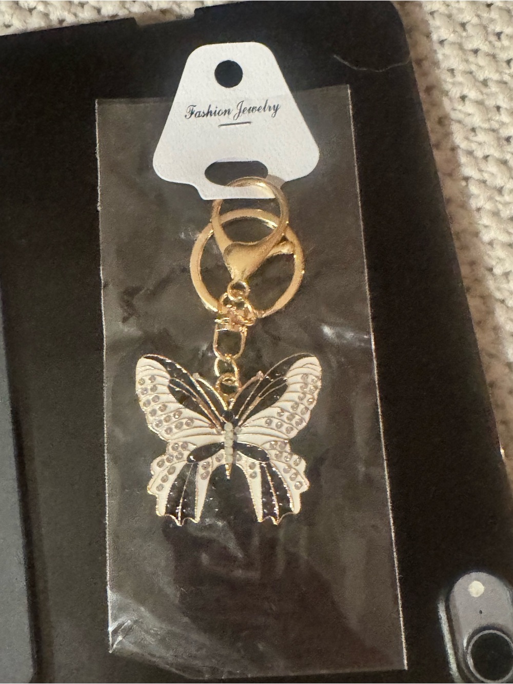 Fashion Jewelry Gold black & White Butterfly Keychain/bag Charm